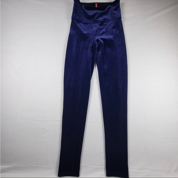 Spanx Velvet Velour Leggings Women’s XL Navy Blue Pants Pull On Stretch - Picture 2 of 5